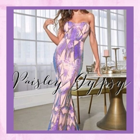 MULTICOLOR GEOMETRIC SEQUINED PREMIUM BRAND AND QUALITY MERMAIDCORE MA… - Picture 7 of 11